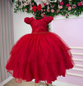 Vestido Infantil Vermelho de Tule com Bordado Floral