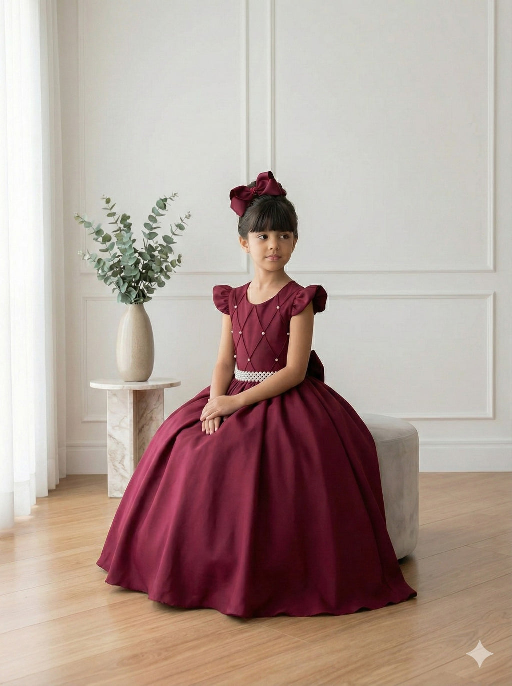 Vestido Longo Marsala em Poliéster com Babado Tule para Festas e Formaturas