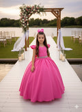 Vestido Longo Rosa Chiclete em Tule e Poliéster para Festas e Formaturas