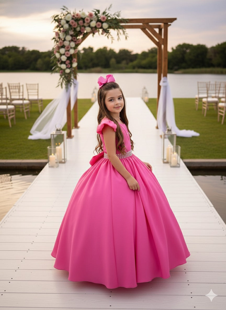 Vestido Longo Rosa Chiclete em Tule e Poliéster para Festas e Formaturas