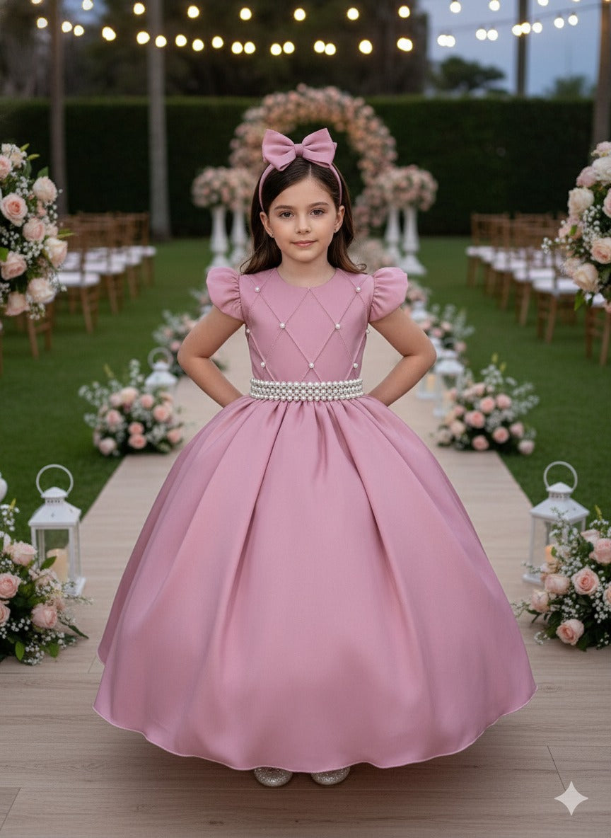 Vestido Longo Rosê em Tule com Babado para Festas e Formaturas