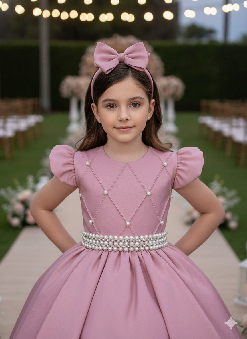 Vestido Longo Rosê em Tule com Babado para Festas e Formaturas
