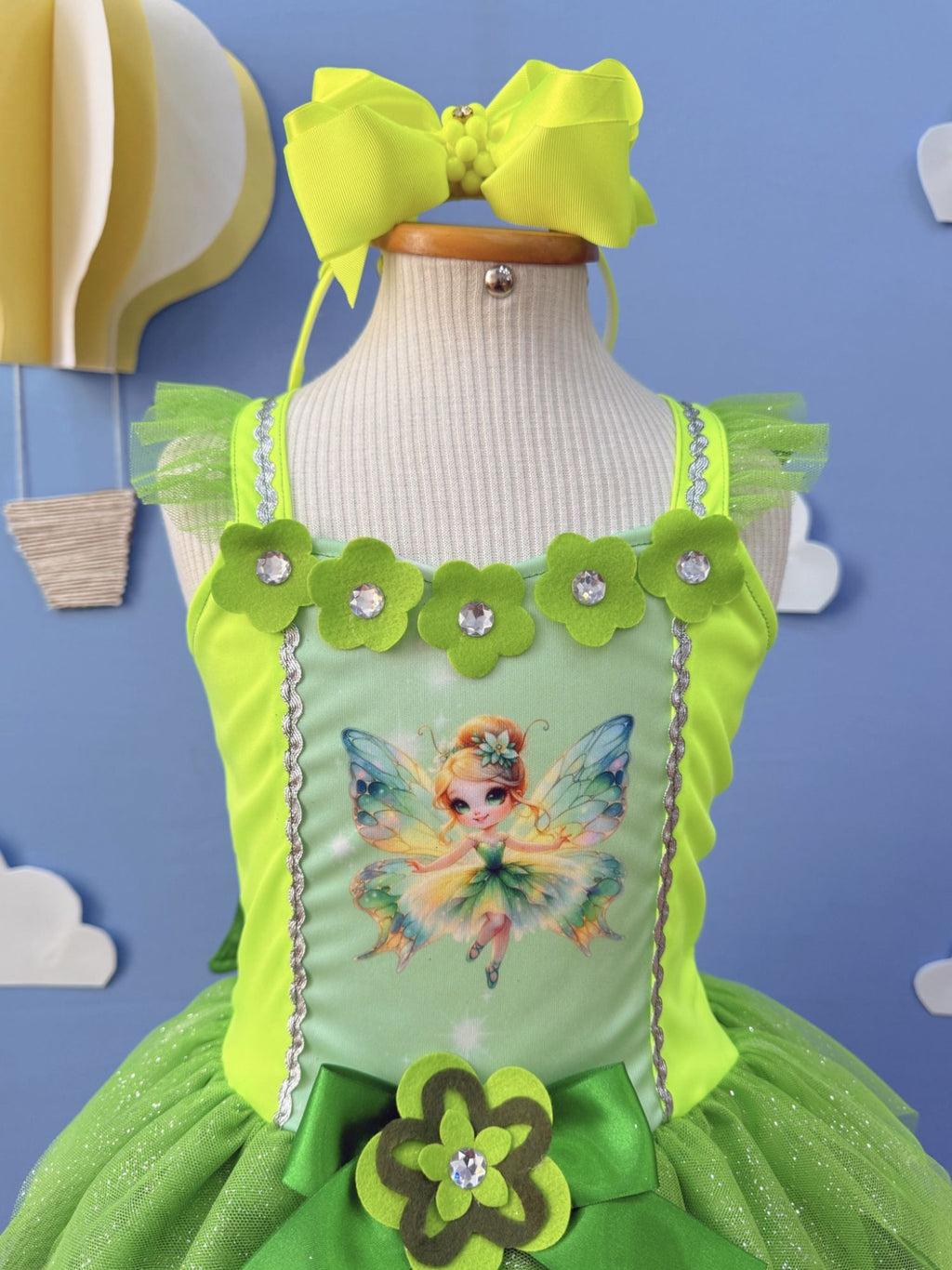 Fantasia Fada Verde Infantil em Cetim com Tule Brilho para Festas
