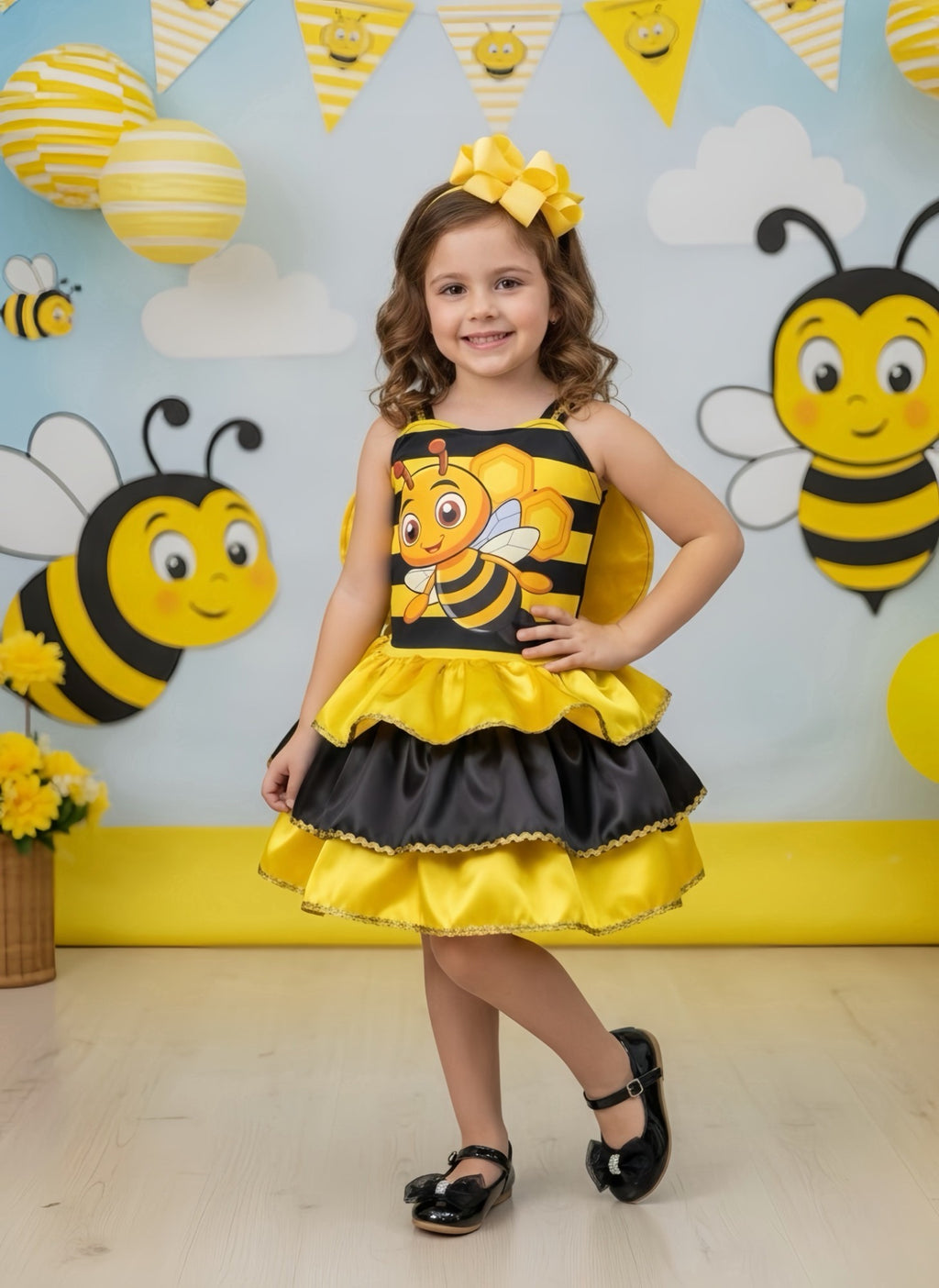 Fantasia Infantil Abelhinha Amarelo e Preto com Detalhes Dourados