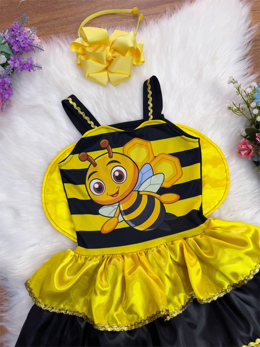 Fantasia Infantil Abelhinha Amarelo e Preto com Detalhes Dourados