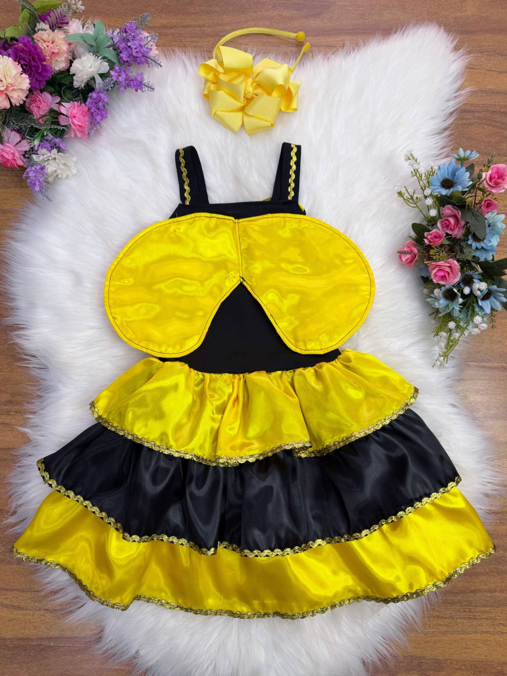 Fantasia Infantil Abelhinha Amarelo e Preto com Detalhes Dourados