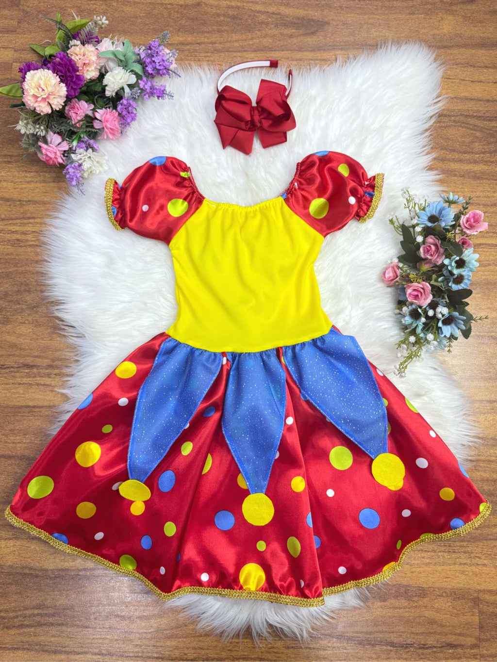 Fantasia Infantil Colorida de Palhacinha com Brilho e Pompons