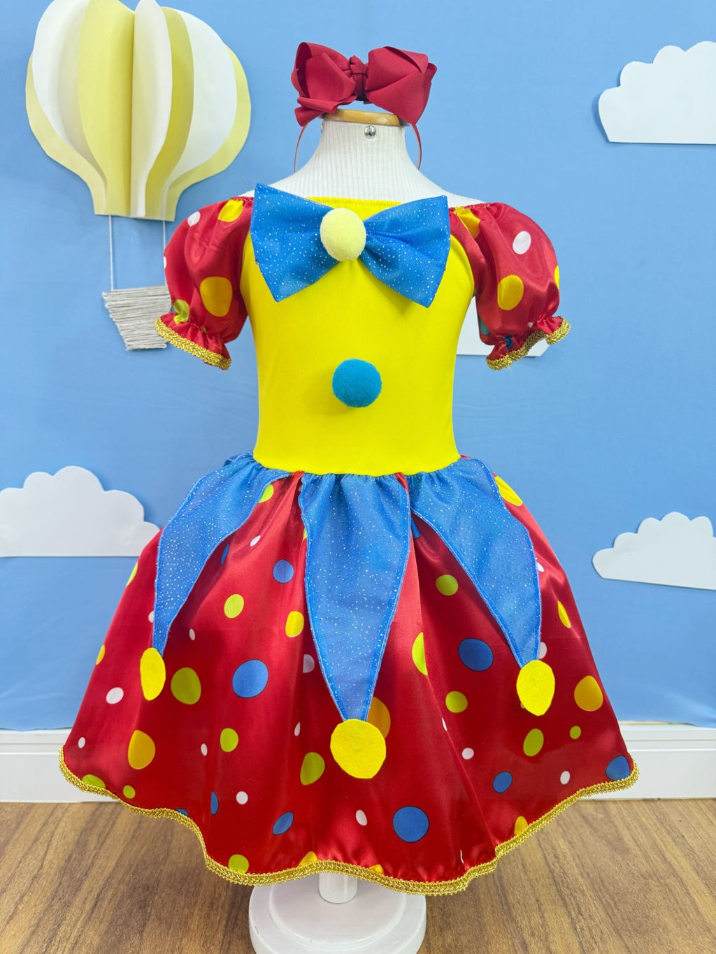 Fantasia Infantil Colorida de Palhacinha com Brilho e Pompons