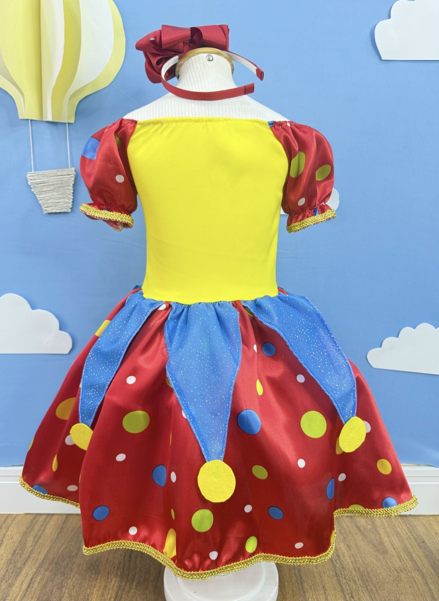 Fantasia Infantil Colorida de Palhacinha com Brilho e Pompons