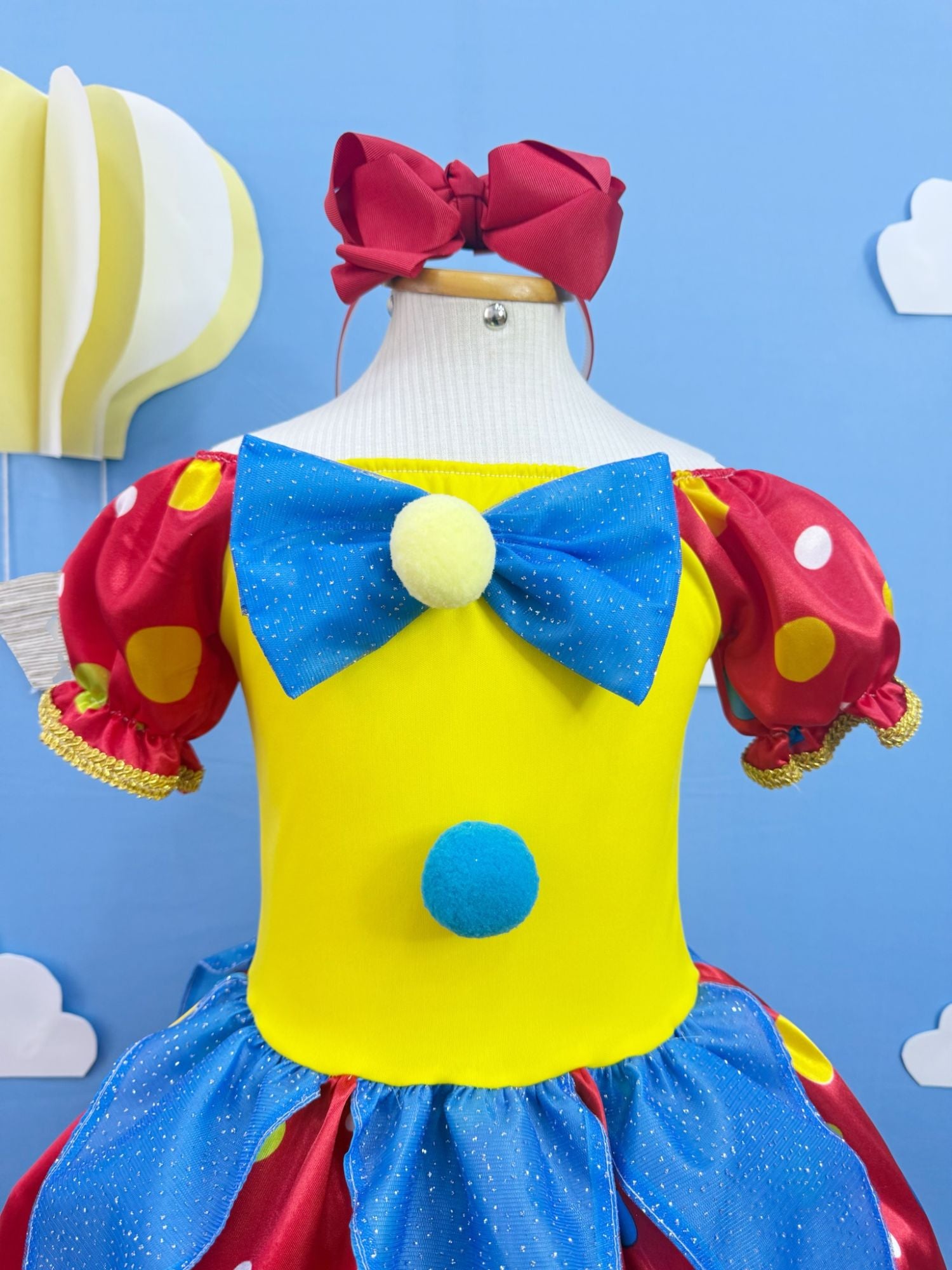 Fantasia Infantil Colorida de Palhacinha com Brilho e Pompons
