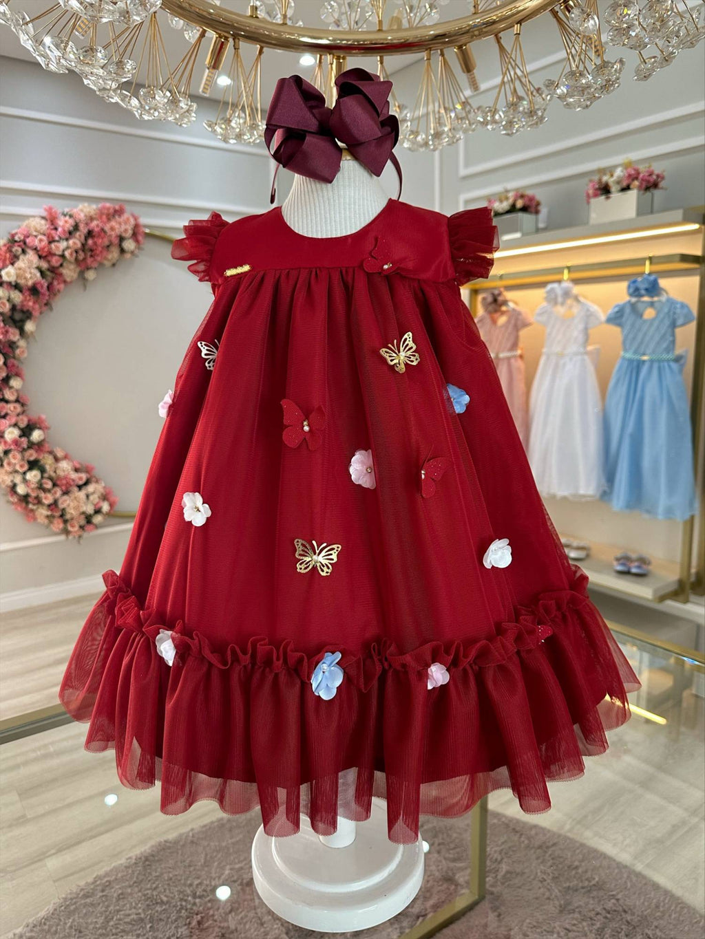 Vestido Infantil Luxo Marsala Jardim Encantado