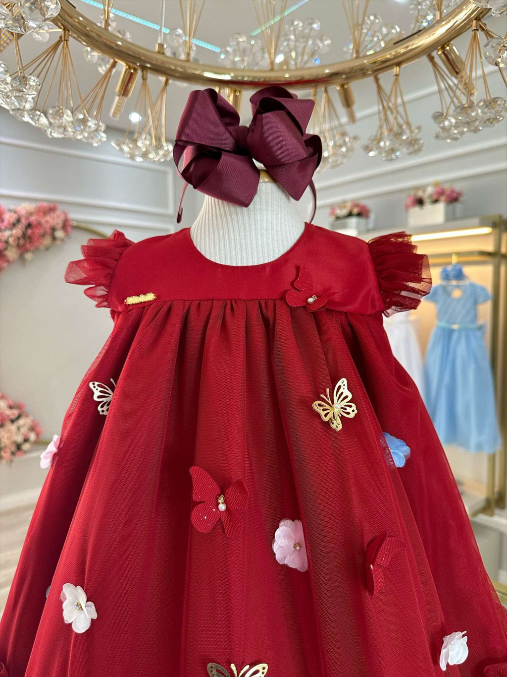 Vestido Infantil Luxo Marsala Jardim Encantado
