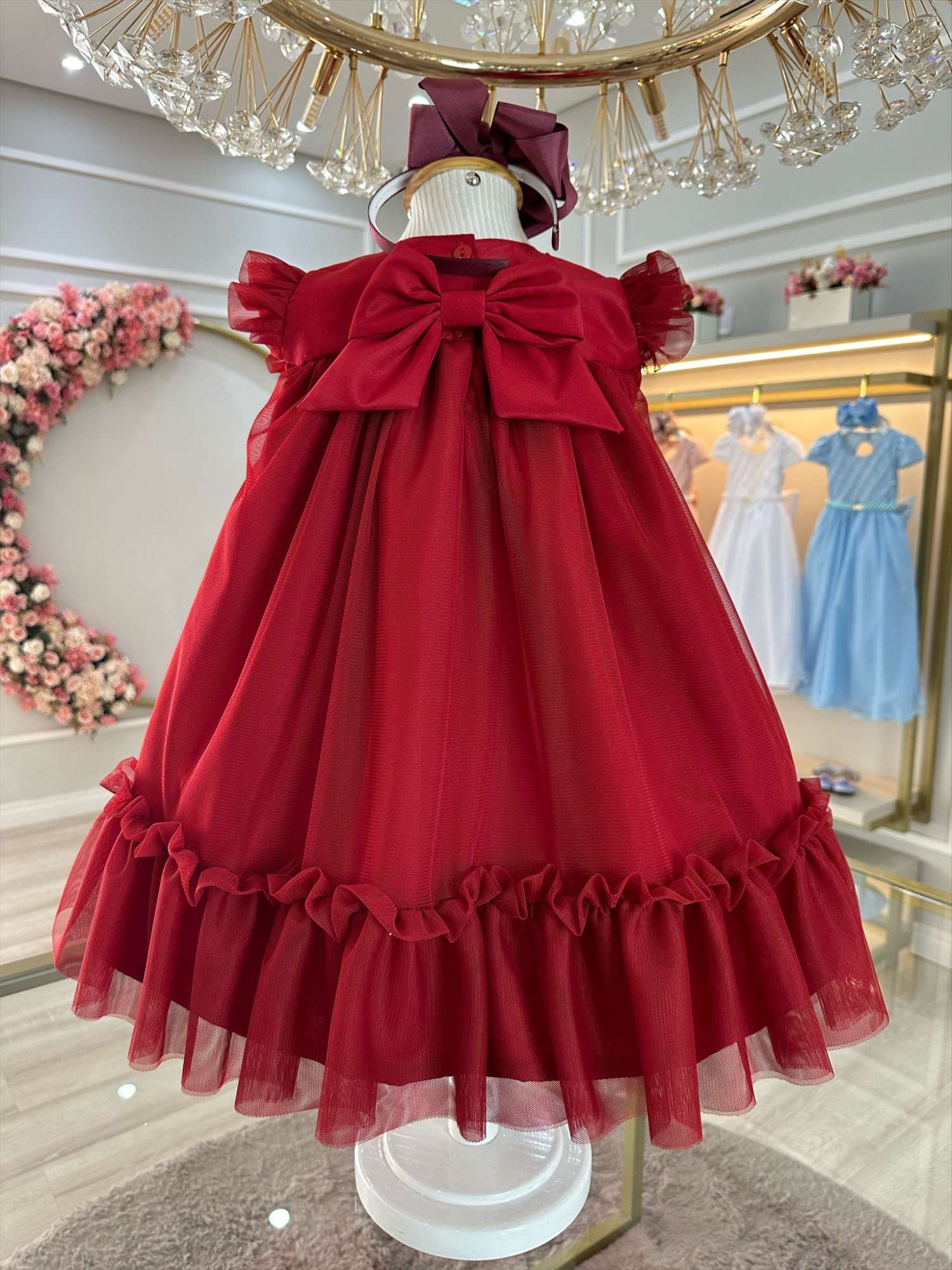 Vestido Infantil Luxo Marsala Jardim Encantado