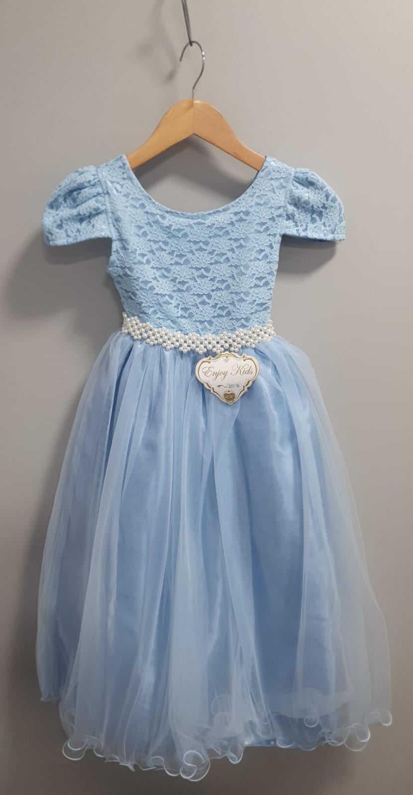 Vestido Longo Infantil Azul com Renda para Festas Luxuosas