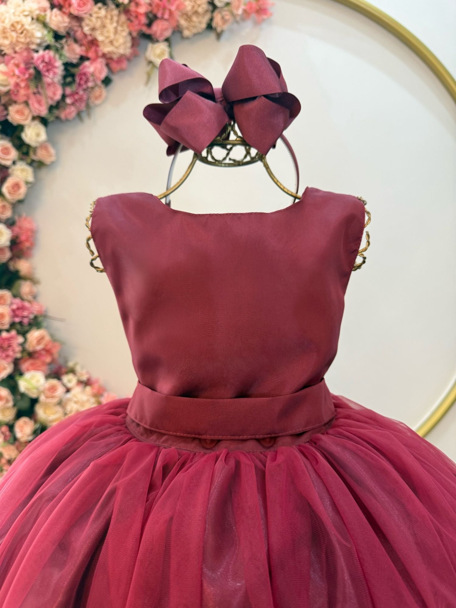 Vestido Infantil Longo Marsala Luxuoso para Daminhas de Casamento