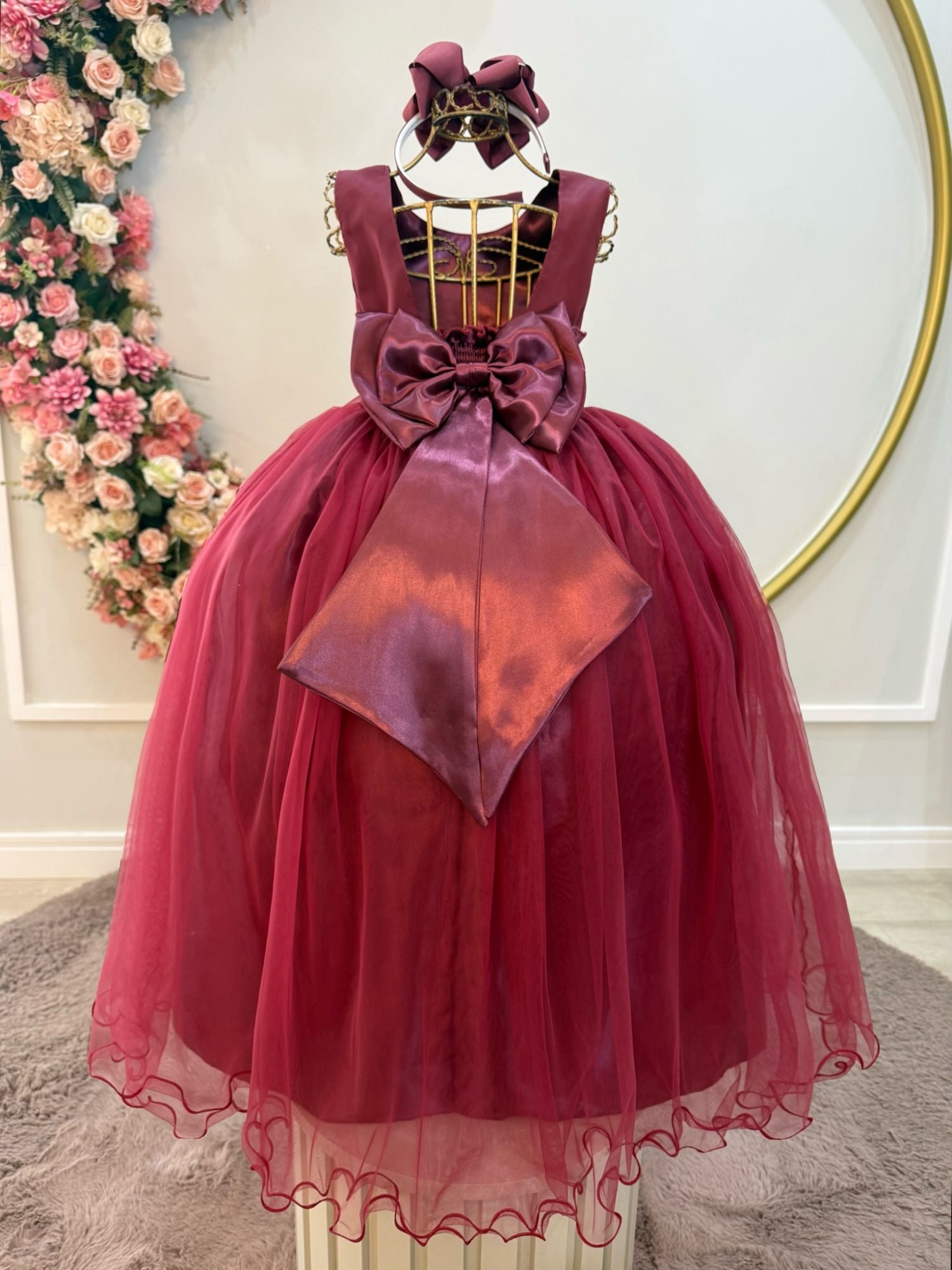 Vestido Infantil Longo Marsala Luxuoso para Daminhas de Casamento