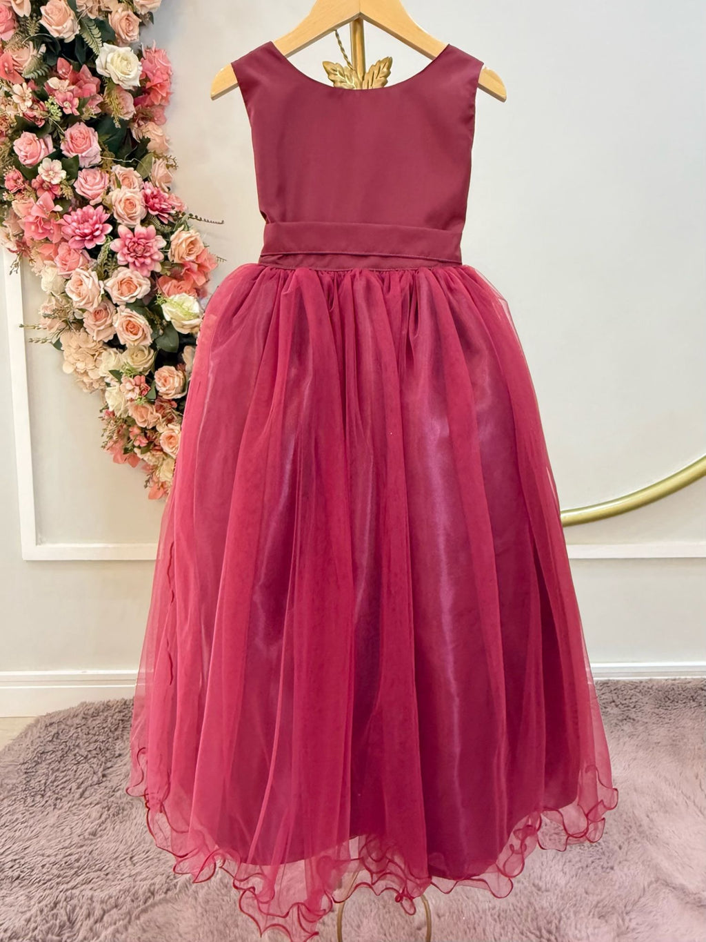 Vestido Infantil Longo Marsala Luxuoso para Daminhas de Casamento