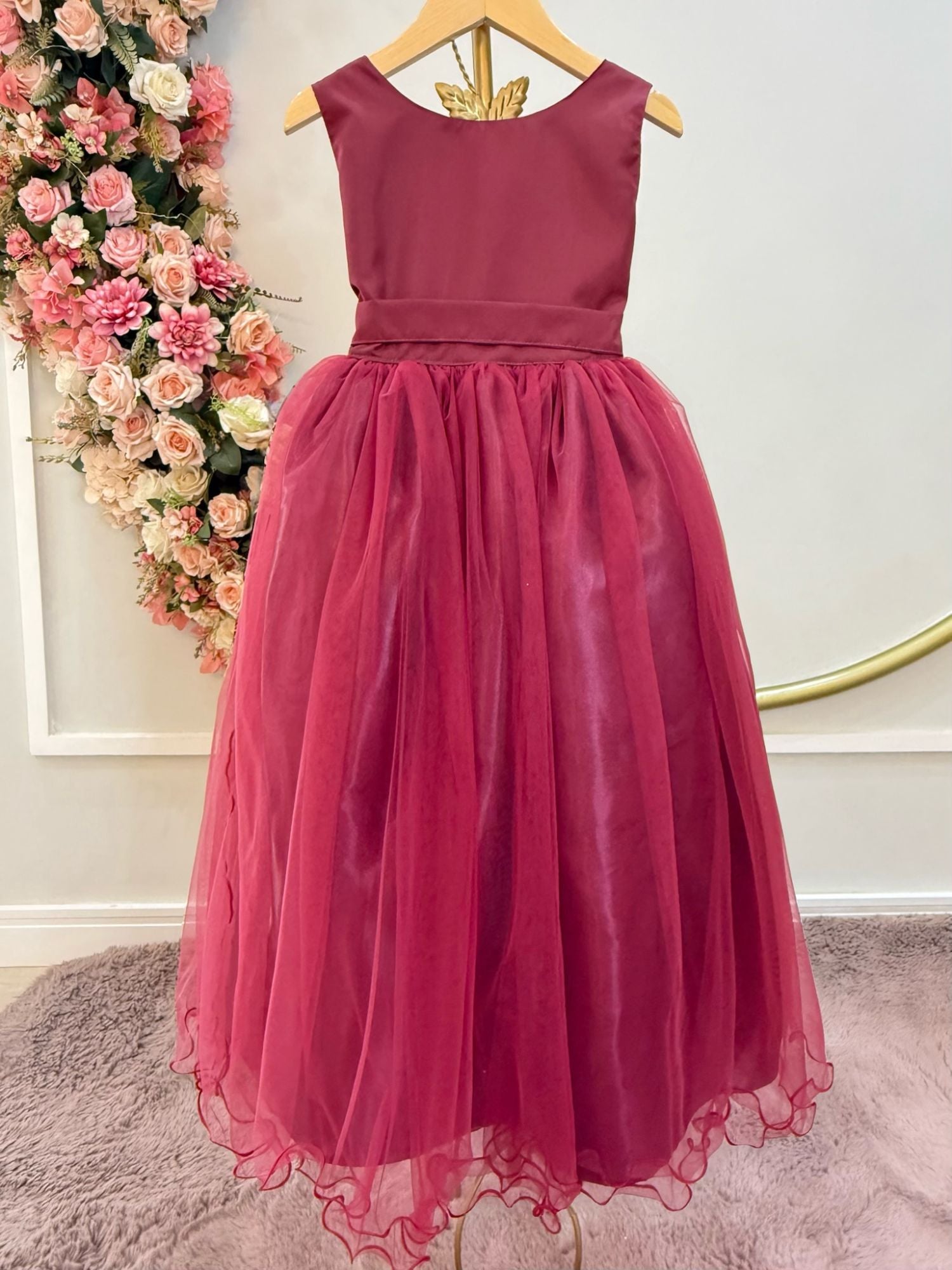 Vestido Infantil Longo Marsala Luxuoso para Daminhas de Casamento