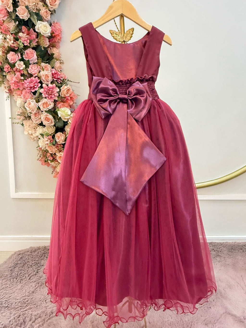 Vestido Infantil Longo Marsala Luxuoso para Daminhas de Casamento