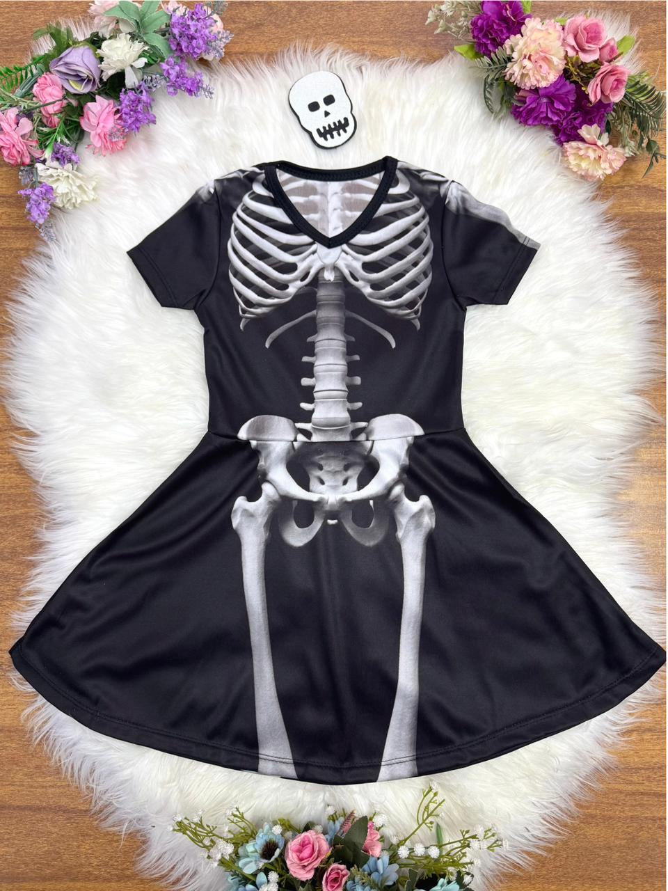 Fantasia Menina Esqueleto com Bico de Pato Caveira