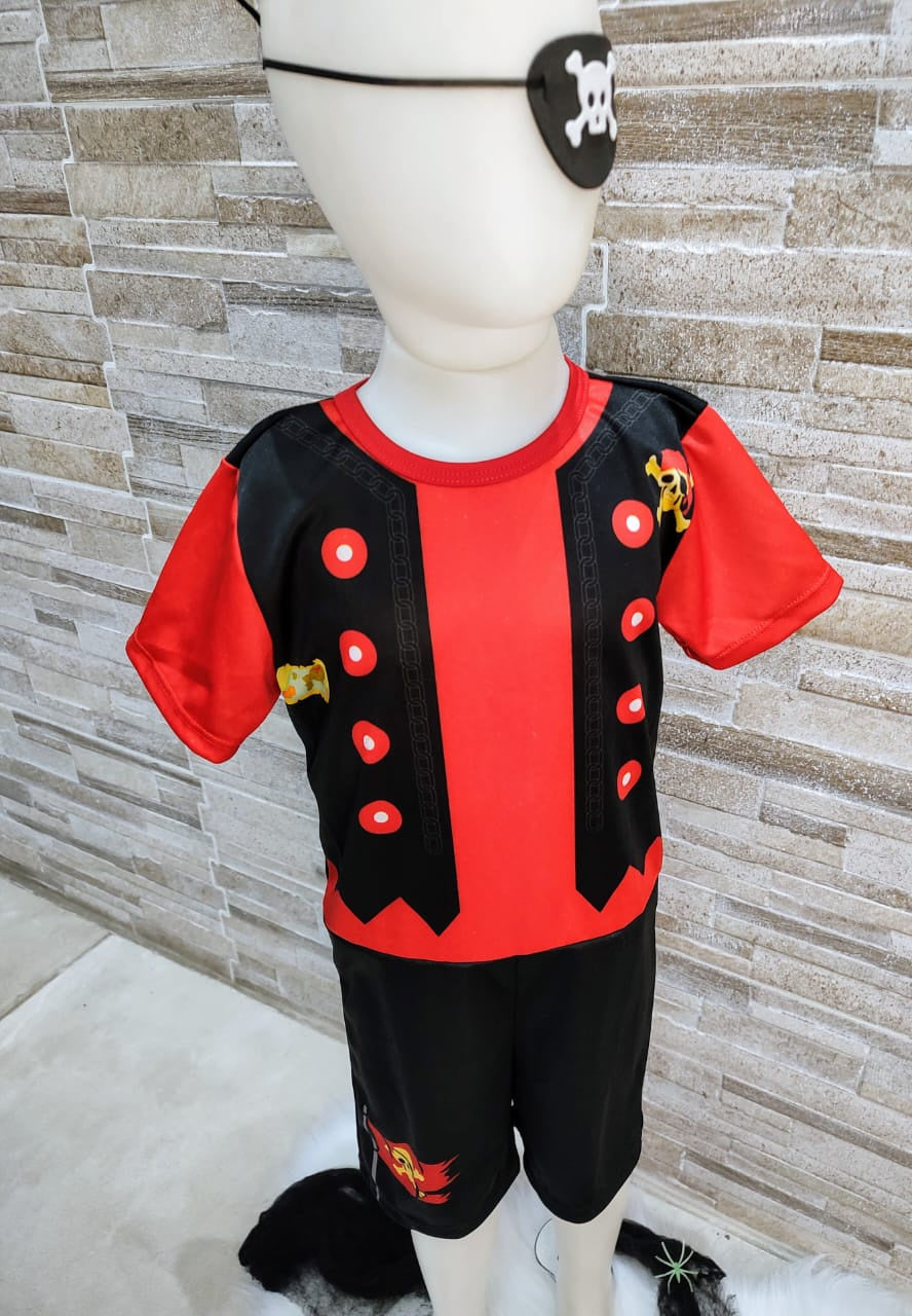 Fantasia Infantil de Pirata com Tapa Olho em Helanca e Poliéster