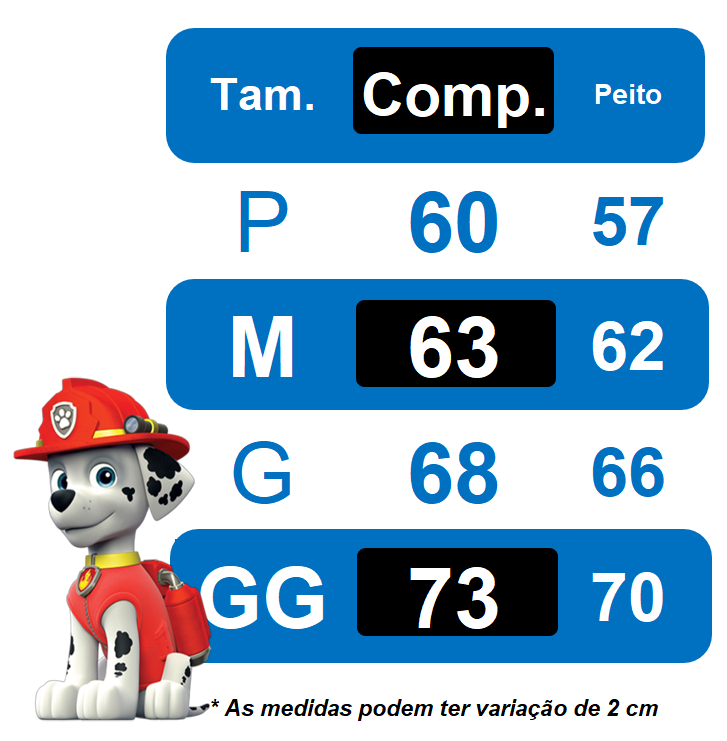 Fantasia Infantil Cachorrinho Marshal em Helanca e Poliéster