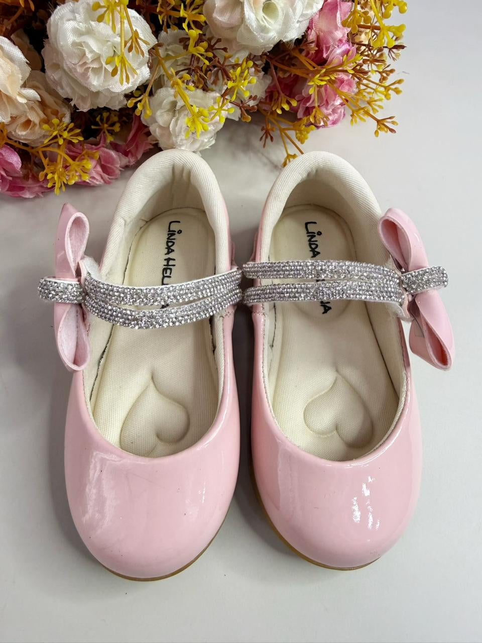 Sapatinho Infantil Rosa Claro Verniz com Lacinho e Strass