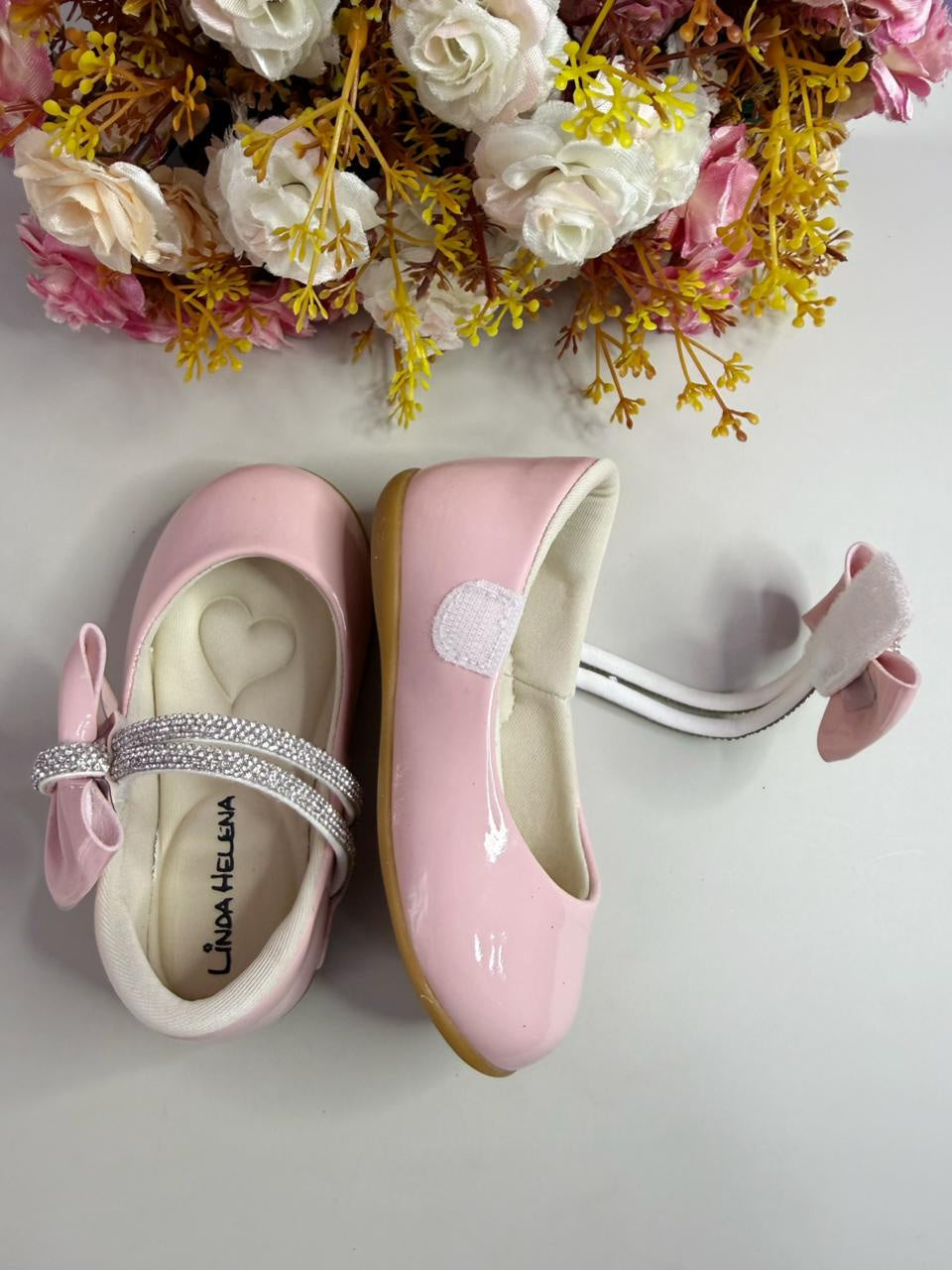 Sapatinho Infantil Rosa Claro Verniz com Lacinho e Strass