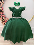 Vestido Infantil Luxuoso Verde Esmeralda com Busto Nervura para Festas