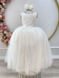 Vestido Longo Infantil Marfim para Daminhas de Festas Luxo