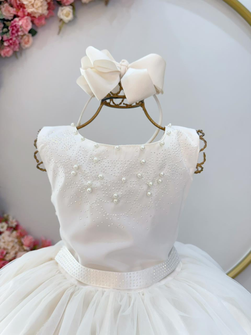 Vestido Longo Infantil Marfim para Daminhas de Festas Luxo