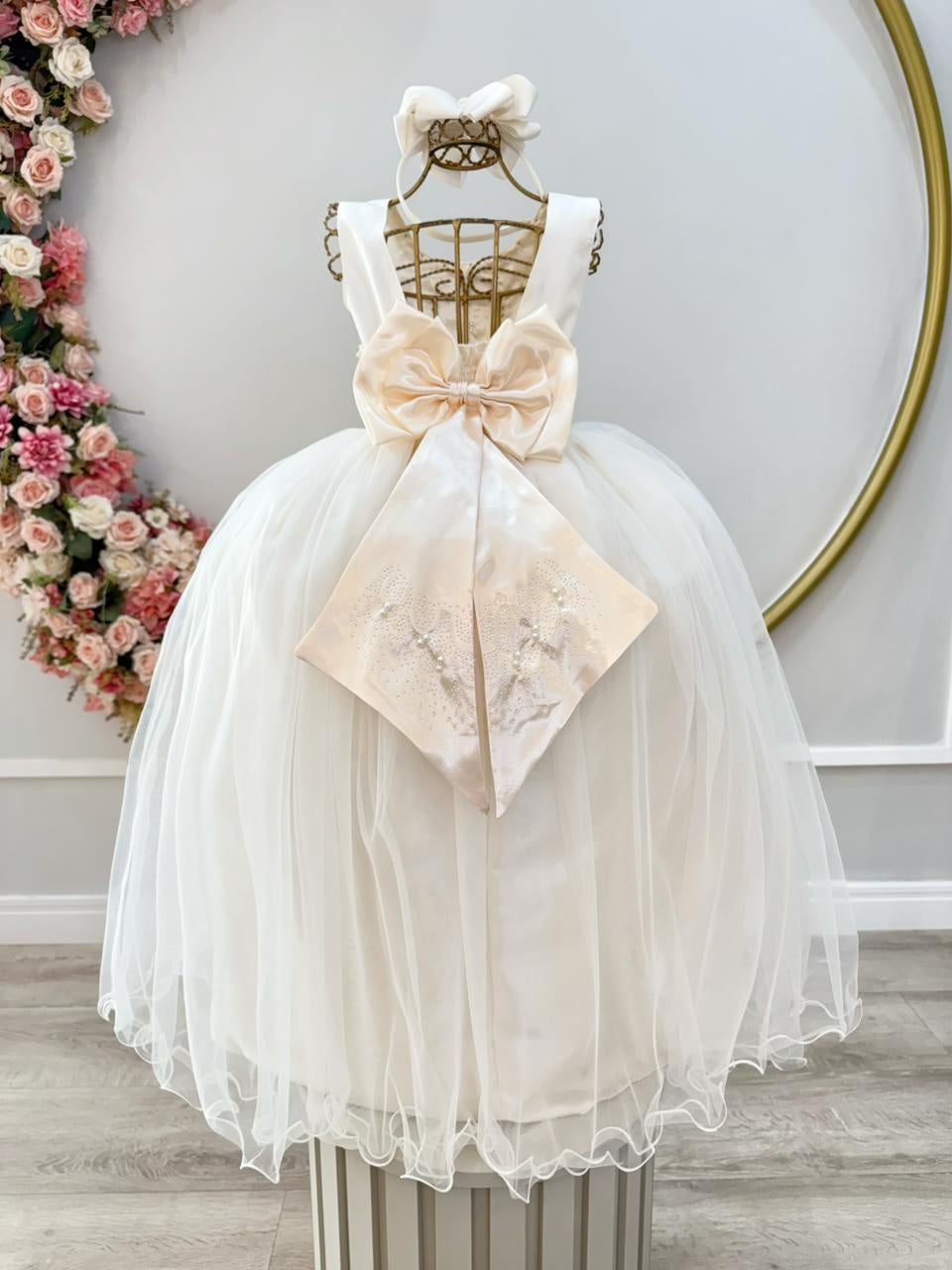 Vestido Longo Infantil Marfim para Daminhas de Festas Luxo