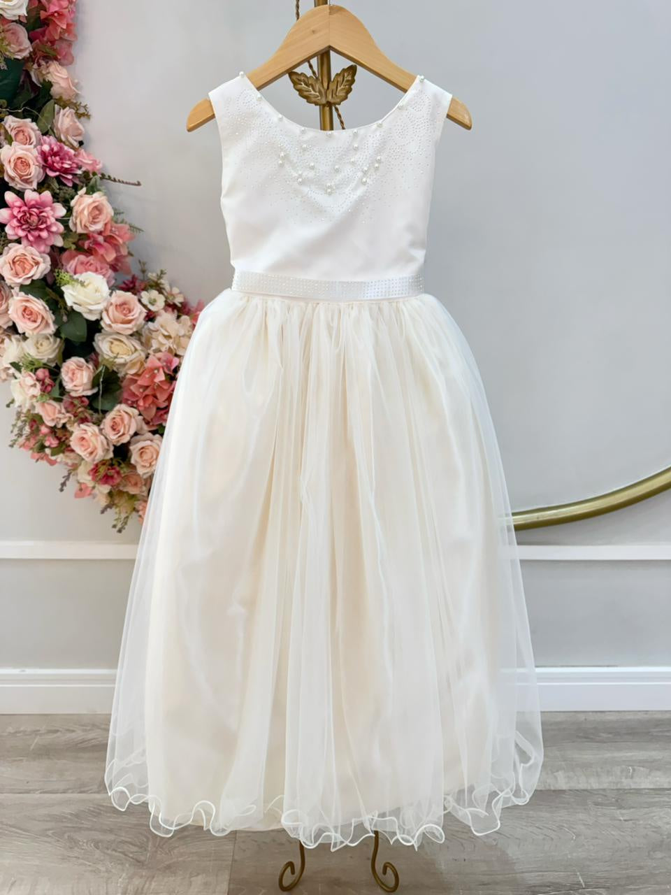 Vestido Longo Infantil Marfim para Daminhas de Festas Luxo