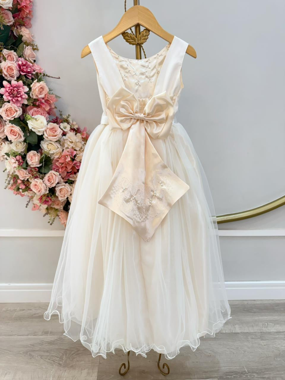 Vestido Longo Infantil Marfim para Daminhas de Festas Luxo