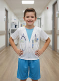 Fantasia Infantil Médico em Poliéster com Estampa Realista em Branco e Azul