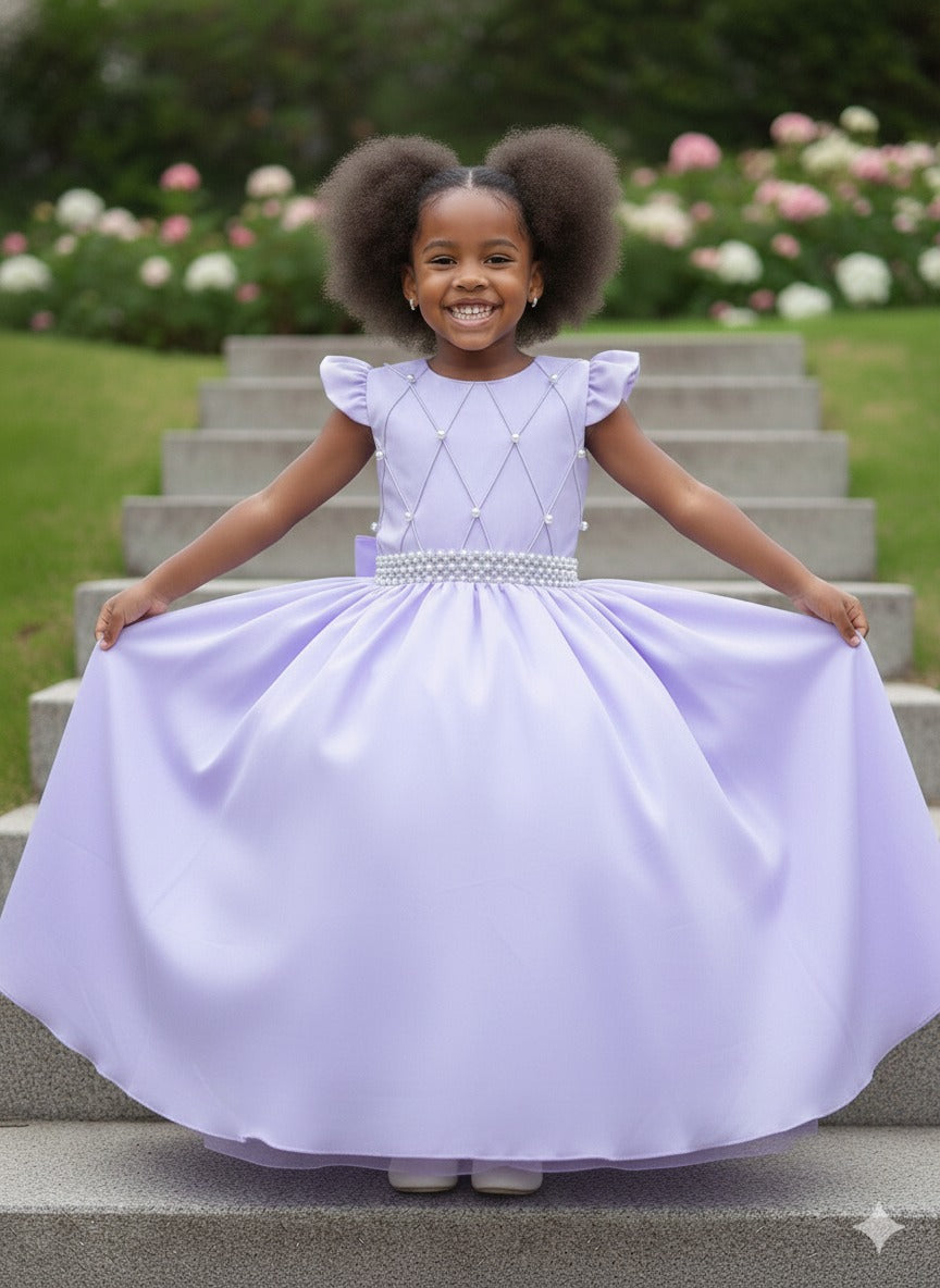 Vestido Longo Lavanda em Tule e Poliéster para Festas e Formaturas