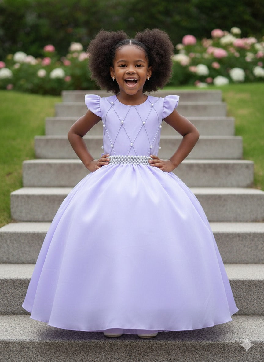 Vestido Longo Lavanda em Tule e Poliéster para Festas e Formaturas