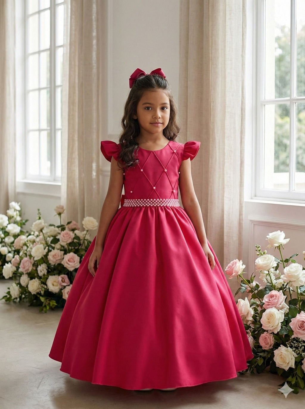 Vestido Longo Pink Com Babado em Tule para Festas e Eventos