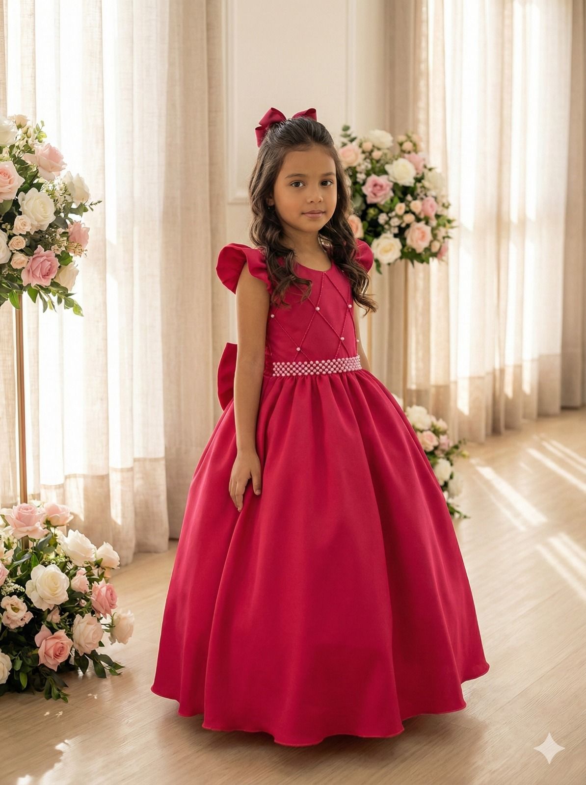 Vestido Longo Pink Com Babado em Tule para Festas e Eventos