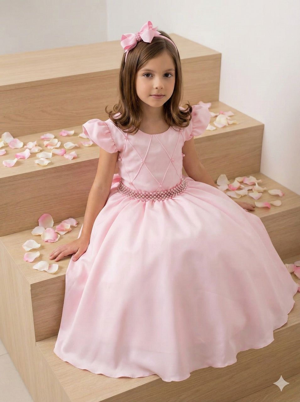 Vestido Longo Rosa Bebê em Tule com Babado para Festas e Formaturas