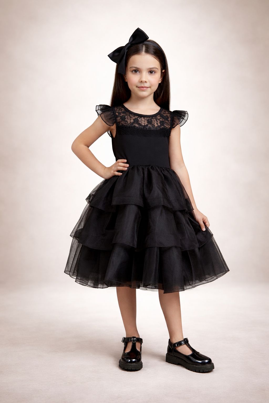 Fantasia Infantil Preto Com Babados Luxo Para Meninas