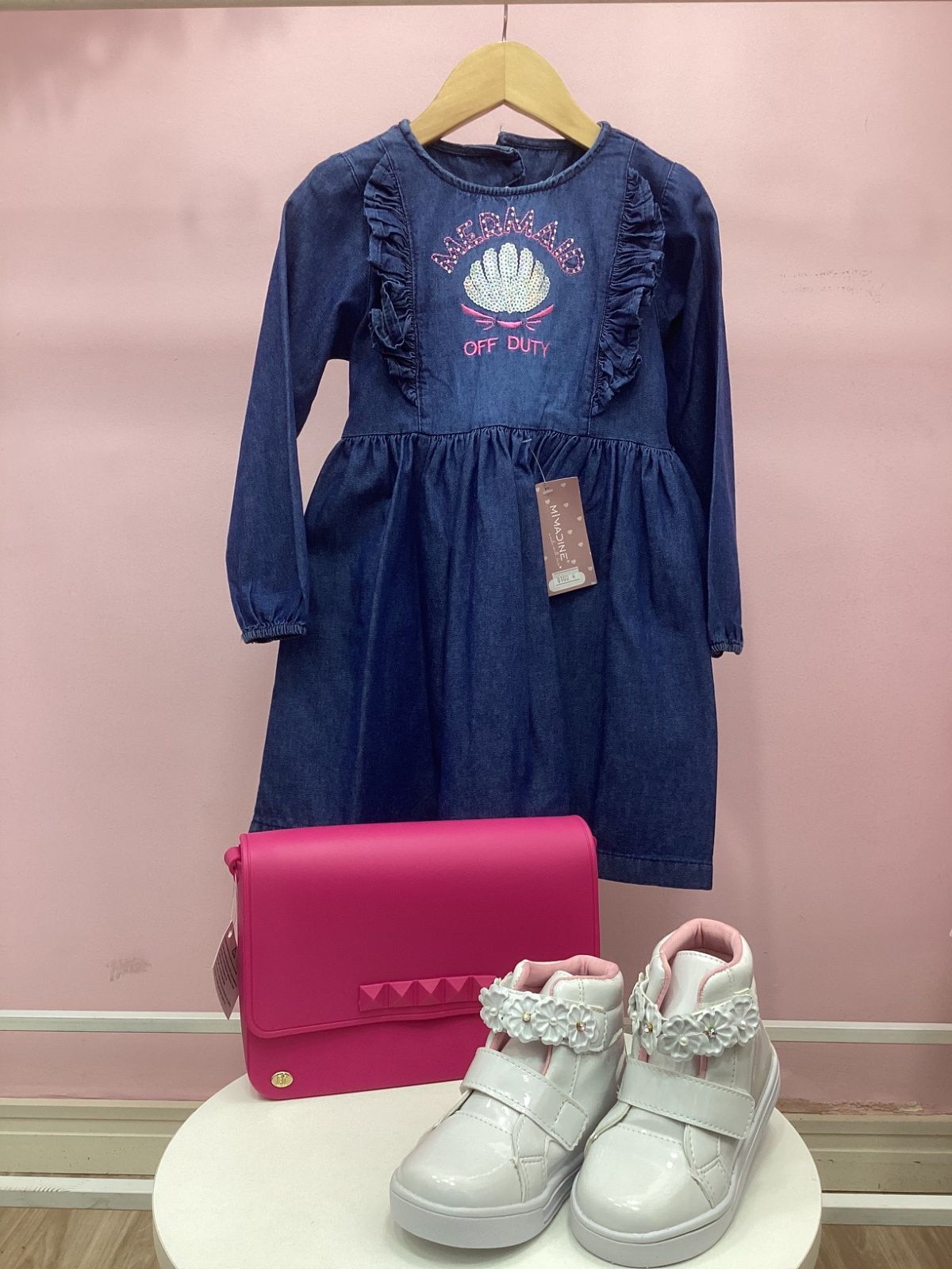 Vestido Infantil Tamanho 4 com Bolsa e Calçado - Kit 3 Peças