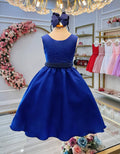 Vestido Infantil Azul Royal Busto C/ Strass Daminhas Festas