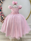 Vestido Infantil Rosa Claro com Busto em Renda e Bordado para Festas