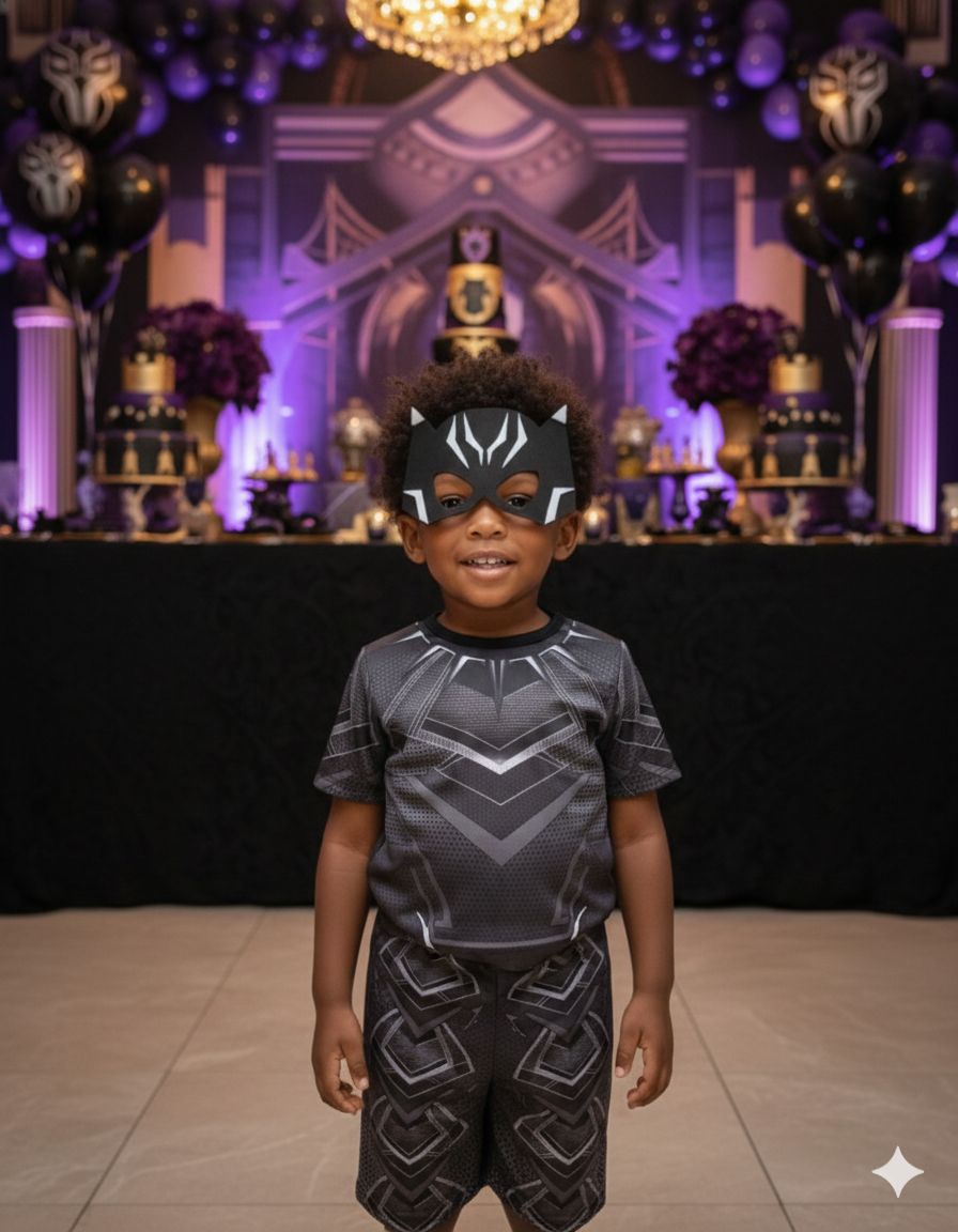 Fantasia Temática Pantera Negra com Máscara em Poliéster