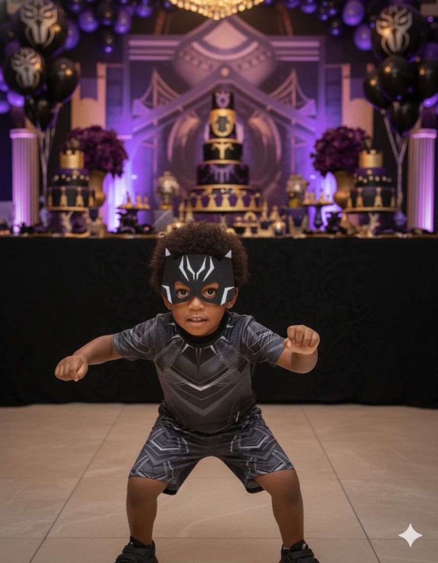 Fantasia Temática Pantera Negra com Máscara em Poliéster