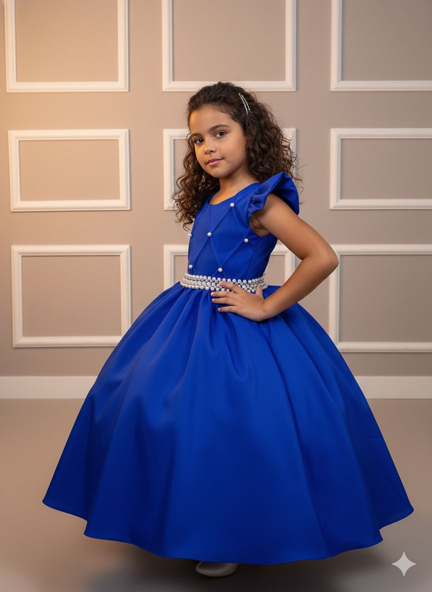 Vestido Longo Azul Royal em Tule e Poliéster para Festas e Eventos