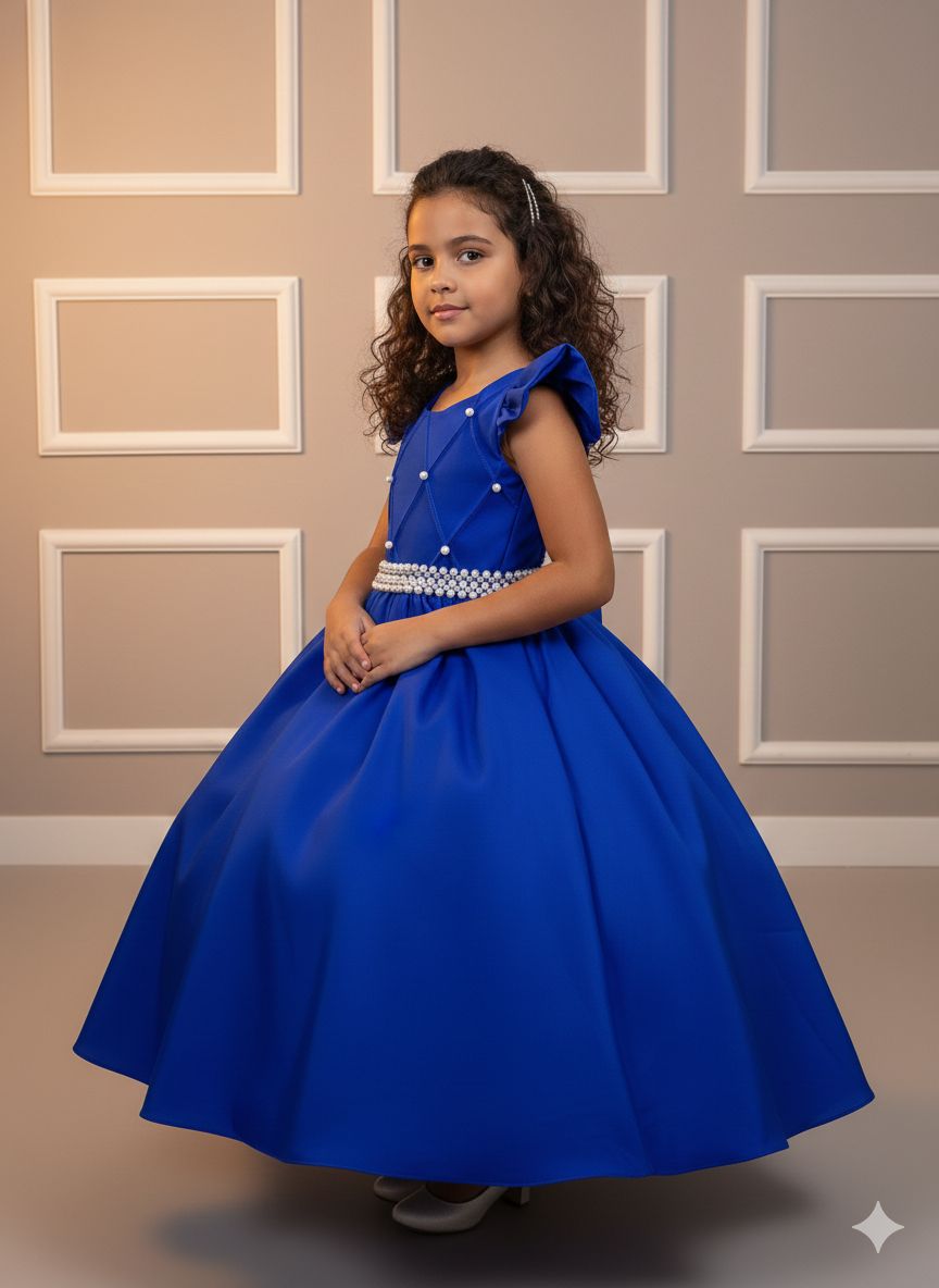 Vestido Longo Azul Royal em Tule e Poliéster para Festas e Eventos