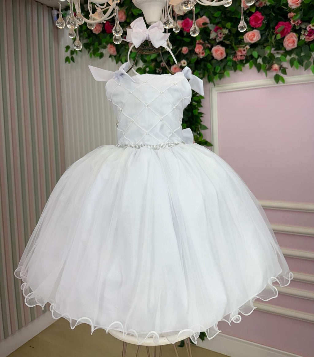 Vestido Infantil Elegante em Tule Verde Profundo