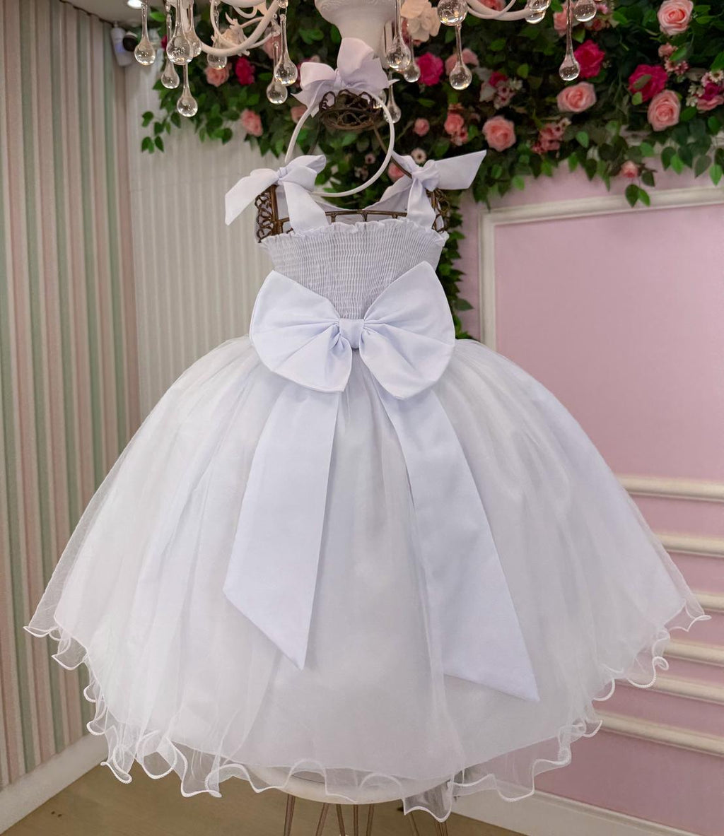 Vestido Infantil Elegante em Tule Verde Profundo